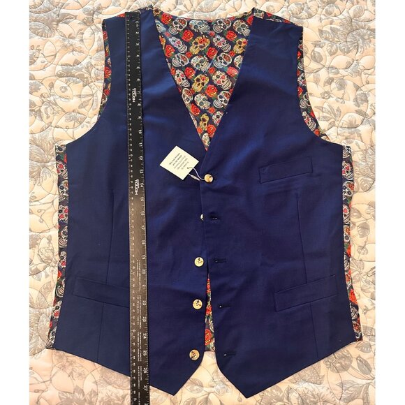 NWT Indochino Sugar Skull Navy Blue Wool Vest With Unique Lining, 100% wool - Picture 8 of 8